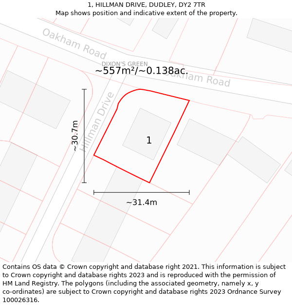 1, HILLMAN DRIVE, DUDLEY, DY2 7TR: Plot and title map