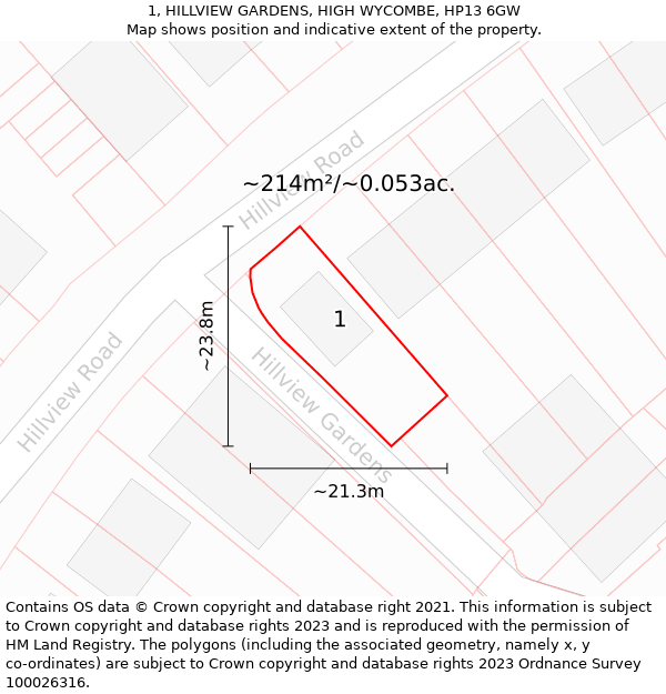 1, HILLVIEW GARDENS, HIGH WYCOMBE, HP13 6GW: Plot and title map