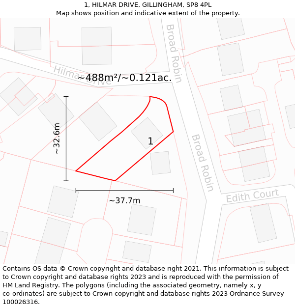 1, HILMAR DRIVE, GILLINGHAM, SP8 4PL: Plot and title map