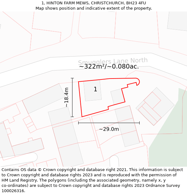 1, HINTON FARM MEWS, CHRISTCHURCH, BH23 4FU: Plot and title map