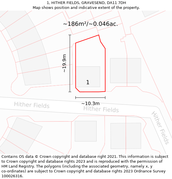 1, HITHER FIELDS, GRAVESEND, DA11 7DH: Plot and title map