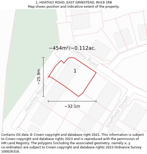 1, HOATHLY ROAD, EAST GRINSTEAD, RH19 1RB: Plot and title map