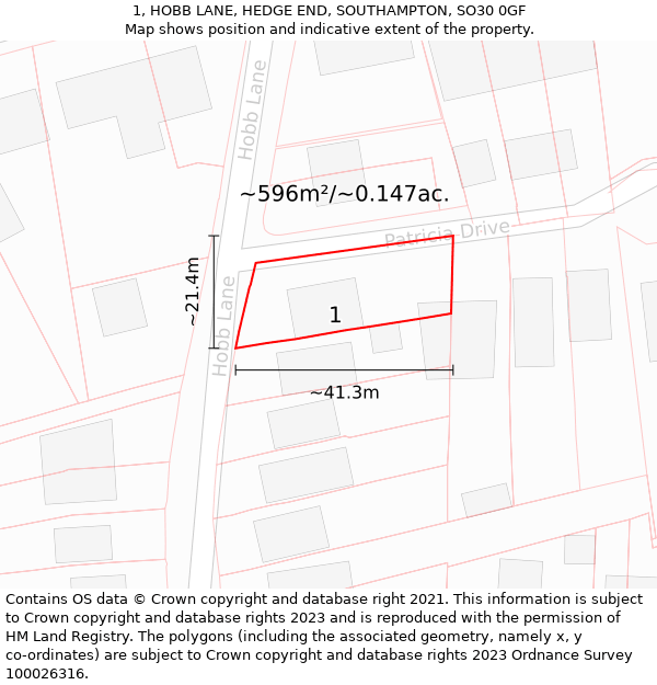 1, HOBB LANE, HEDGE END, SOUTHAMPTON, SO30 0GF: Plot and title map