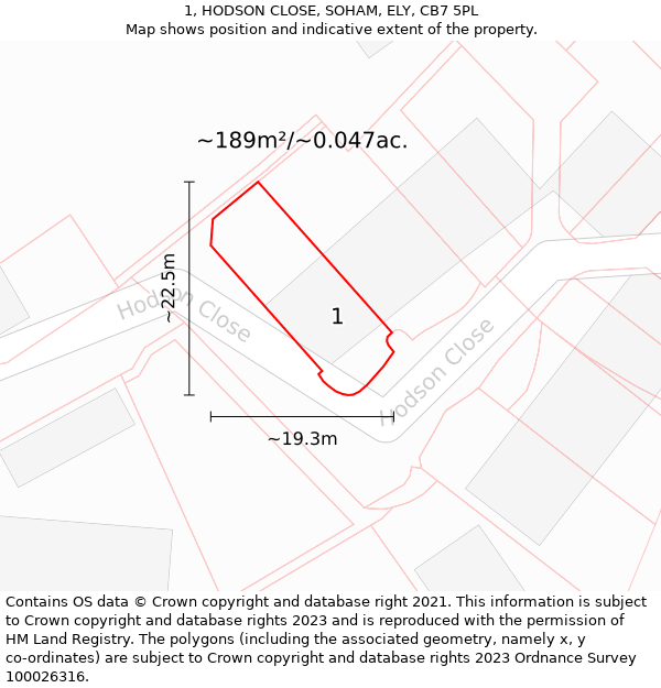 1, HODSON CLOSE, SOHAM, ELY, CB7 5PL: Plot and title map