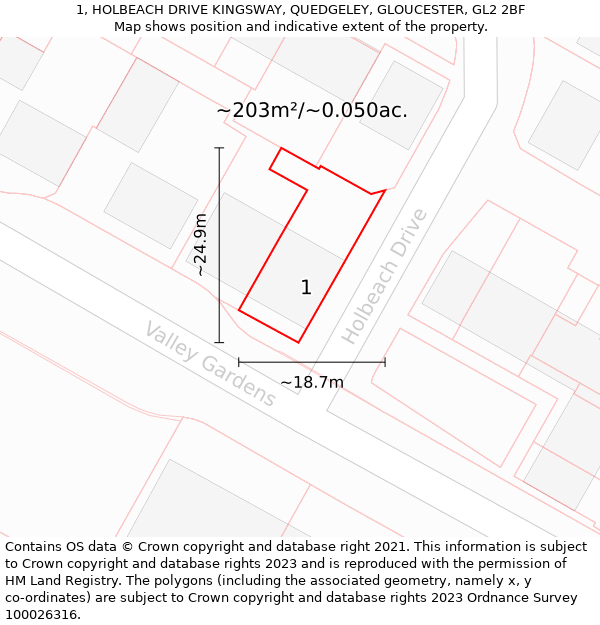 1, HOLBEACH DRIVE KINGSWAY, QUEDGELEY, GLOUCESTER, GL2 2BF: Plot and title map