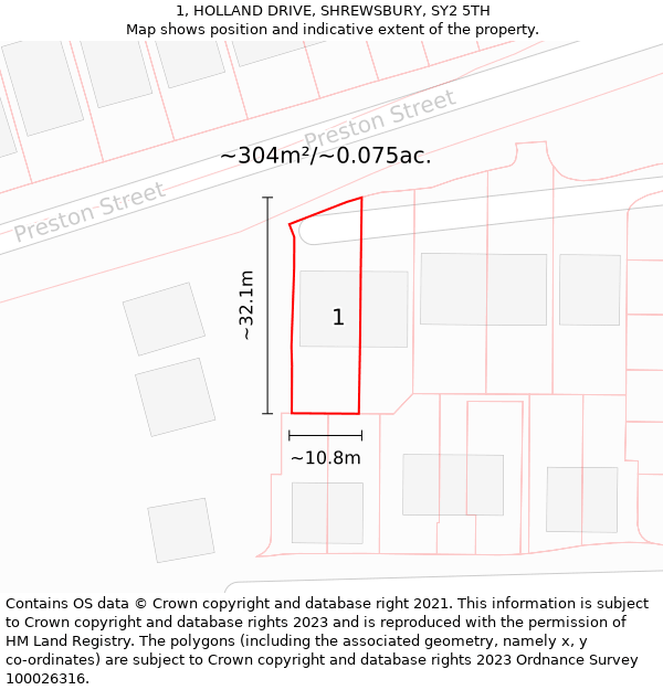 1, HOLLAND DRIVE, SHREWSBURY, SY2 5TH: Plot and title map