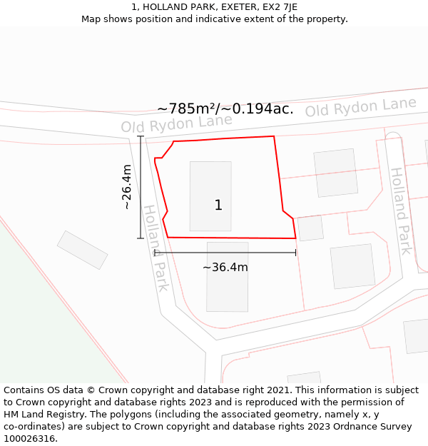 1, HOLLAND PARK, EXETER, EX2 7JE: Plot and title map