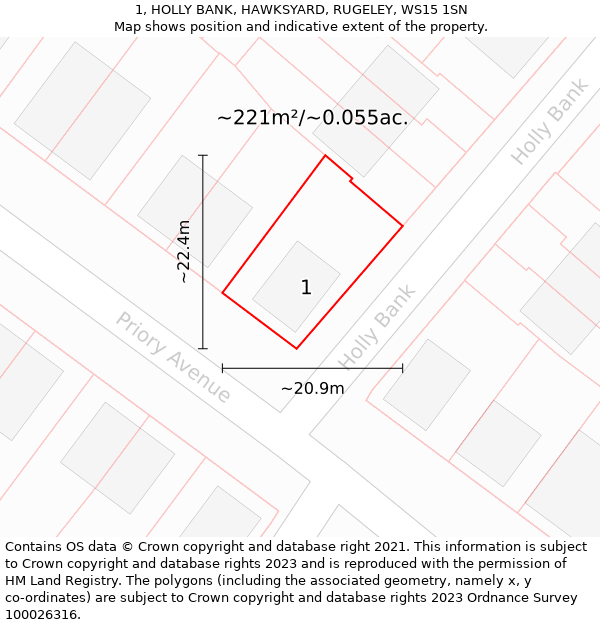 1, HOLLY BANK, HAWKSYARD, RUGELEY, WS15 1SN: Plot and title map