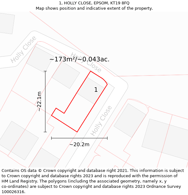 1, HOLLY CLOSE, EPSOM, KT19 8FQ: Plot and title map