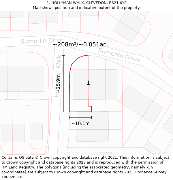 1, HOLLYMAN WALK, CLEVEDON, BS21 6YP: Plot and title map