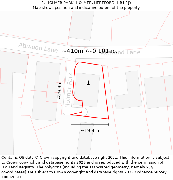 1, HOLMER PARK, HOLMER, HEREFORD, HR1 1JY: Plot and title map