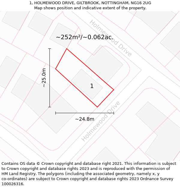 1, HOLMEWOOD DRIVE, GILTBROOK, NOTTINGHAM, NG16 2UG: Plot and title map