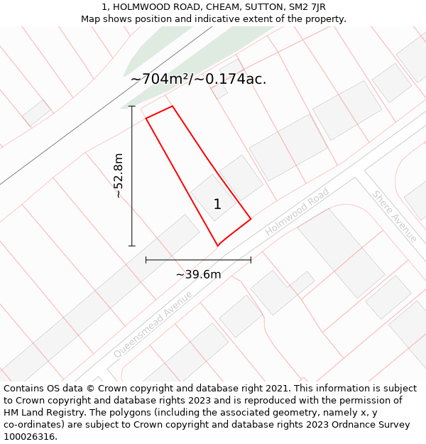 1, HOLMWOOD ROAD, CHEAM, SUTTON, SM2 7JR: Plot and title map