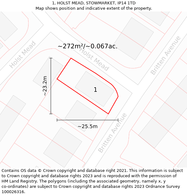 1, HOLST MEAD, STOWMARKET, IP14 1TD: Plot and title map