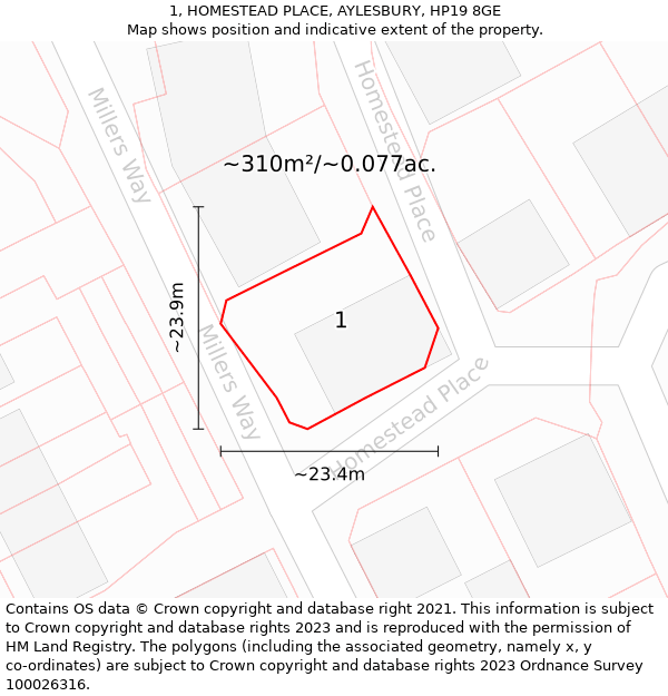 1, HOMESTEAD PLACE, AYLESBURY, HP19 8GE: Plot and title map