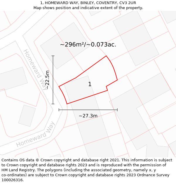 1, HOMEWARD WAY, BINLEY, COVENTRY, CV3 2UR: Plot and title map