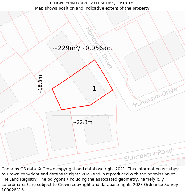 1, HONEYPIN DRIVE, AYLESBURY, HP18 1AG: Plot and title map