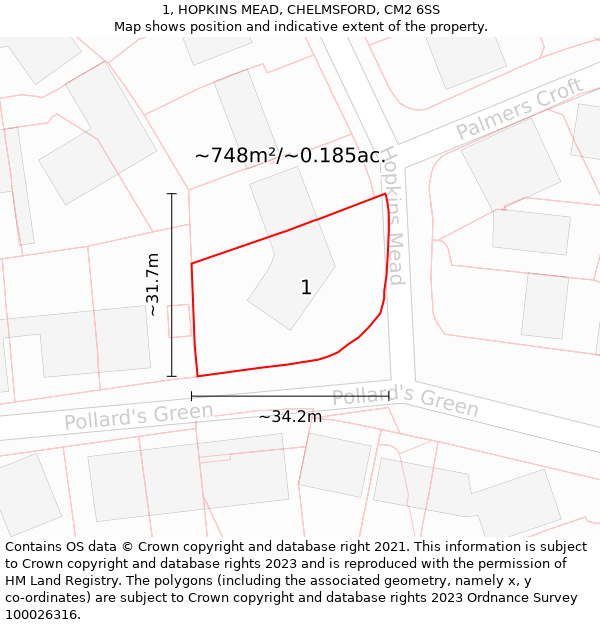 1, HOPKINS MEAD, CHELMSFORD, CM2 6SS: Plot and title map