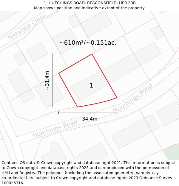 1, HUTCHINGS ROAD, BEACONSFIELD, HP9 2BB: Plot and title map