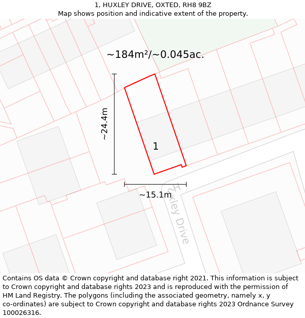 1, HUXLEY DRIVE, OXTED, RH8 9BZ: Plot and title map