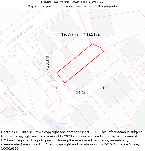 1, IMPERIAL CLOSE, WAKEFIELD, WF2 9PF: Plot and title map