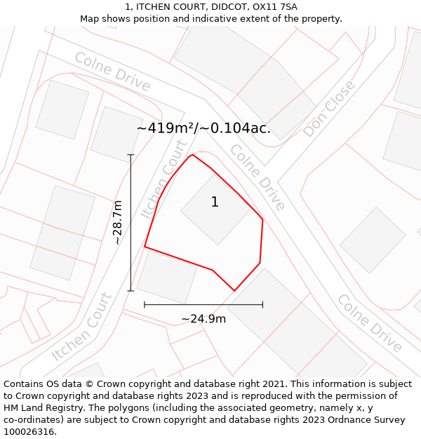 1, ITCHEN COURT, DIDCOT, OX11 7SA: Plot and title map