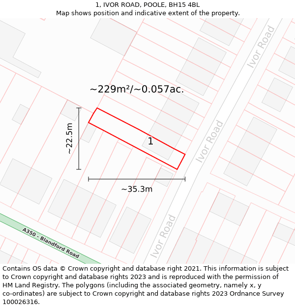 1, IVOR ROAD, POOLE, BH15 4BL: Plot and title map