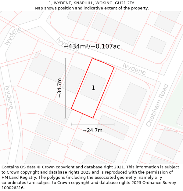 1, IVYDENE, KNAPHILL, WOKING, GU21 2TA: Plot and title map