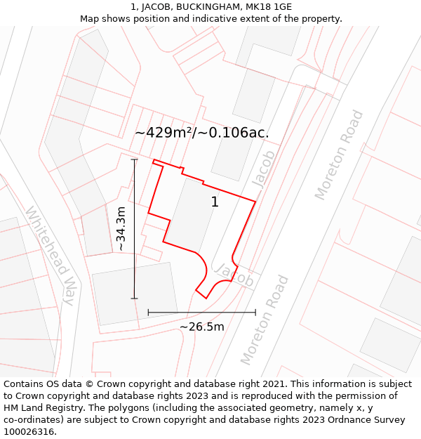 1, JACOB, BUCKINGHAM, MK18 1GE: Plot and title map