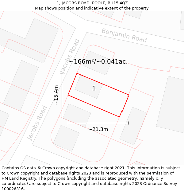 1, JACOBS ROAD, POOLE, BH15 4QZ: Plot and title map