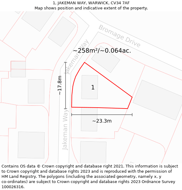 1, JAKEMAN WAY, WARWICK, CV34 7AF: Plot and title map