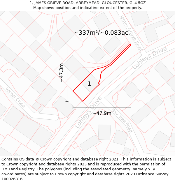 1, JAMES GRIEVE ROAD, ABBEYMEAD, GLOUCESTER, GL4 5GZ: Plot and title map