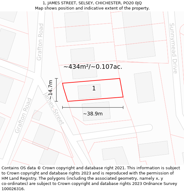 1, JAMES STREET, SELSEY, CHICHESTER, PO20 0JQ: Plot and title map