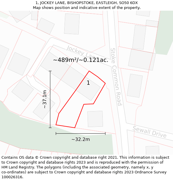 1, JOCKEY LANE, BISHOPSTOKE, EASTLEIGH, SO50 6DX: Plot and title map