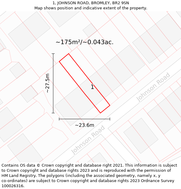 1, JOHNSON ROAD, BROMLEY, BR2 9SN: Plot and title map