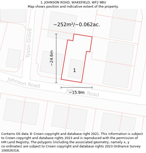 1, JOHNSON ROAD, WAKEFIELD, WF2 9BU: Plot and title map