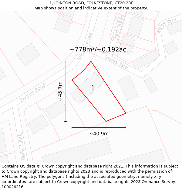 1, JOINTON ROAD, FOLKESTONE, CT20 2RF: Plot and title map