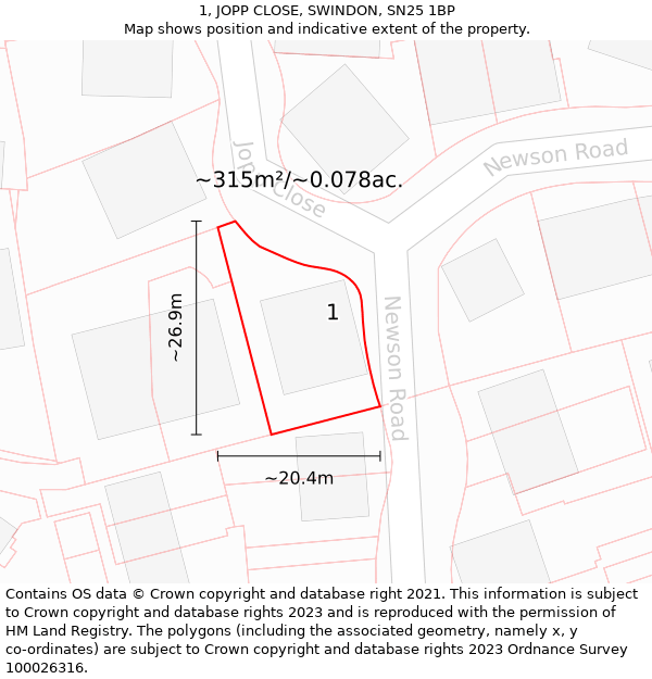 1, JOPP CLOSE, SWINDON, SN25 1BP: Plot and title map