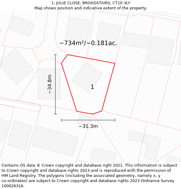 1, JULIE CLOSE, BROADSTAIRS, CT10 3LY: Plot and title map