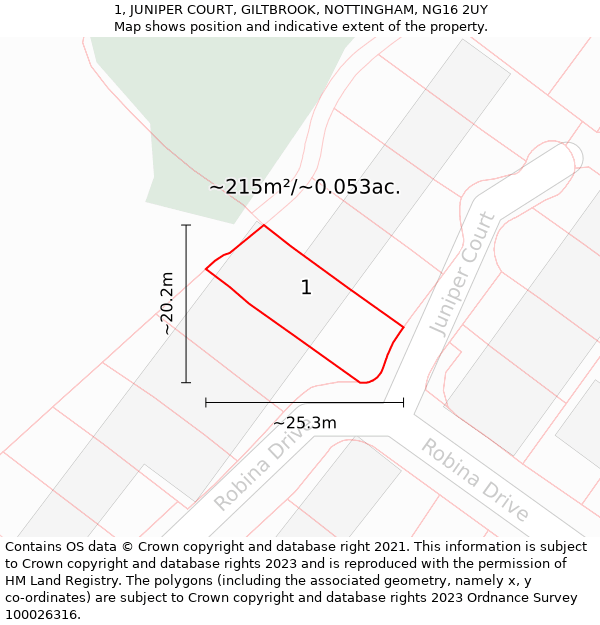 1, JUNIPER COURT, GILTBROOK, NOTTINGHAM, NG16 2UY: Plot and title map