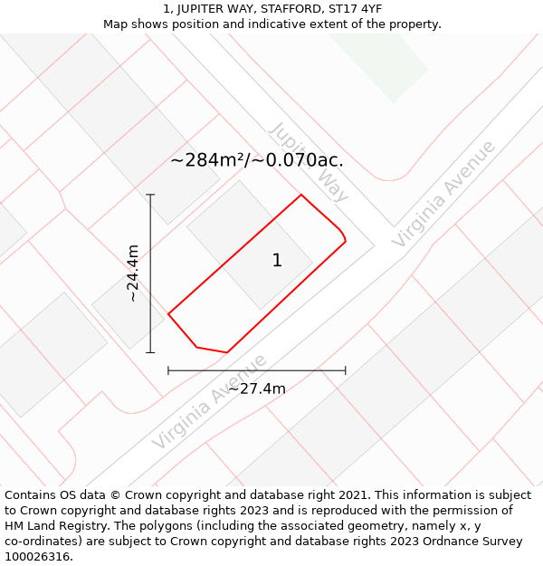 1, JUPITER WAY, STAFFORD, ST17 4YF: Plot and title map