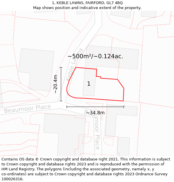 1, KEBLE LAWNS, FAIRFORD, GL7 4BQ: Plot and title map