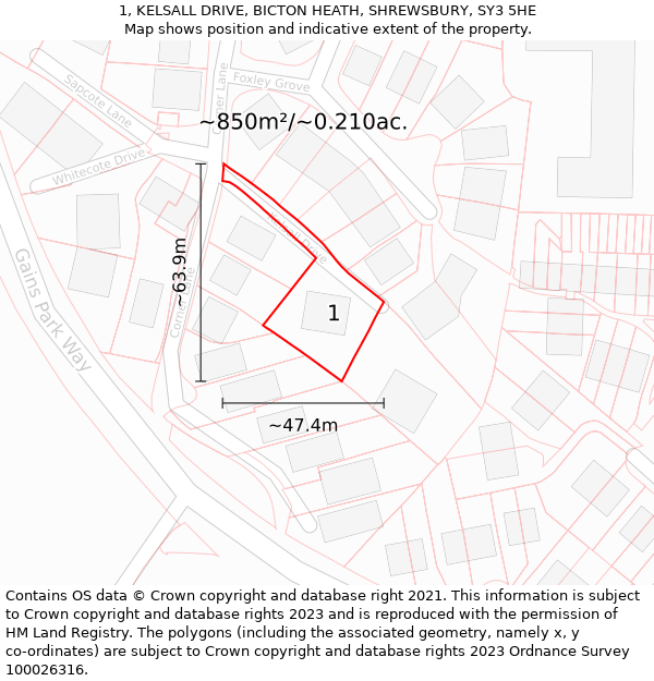 1, KELSALL DRIVE, BICTON HEATH, SHREWSBURY, SY3 5HE: Plot and title map