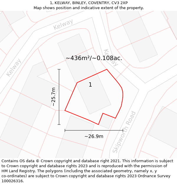 1, KELWAY, BINLEY, COVENTRY, CV3 2XP: Plot and title map