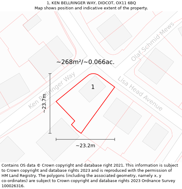 1, KEN BELLRINGER WAY, DIDCOT, OX11 6BQ: Plot and title map