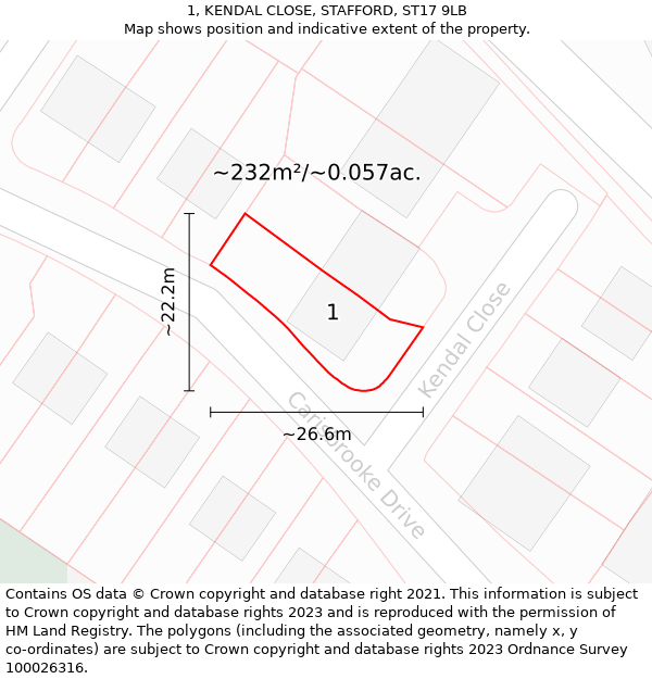1, KENDAL CLOSE, STAFFORD, ST17 9LB: Plot and title map