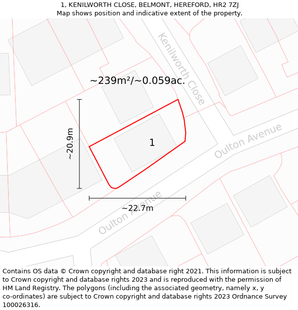 1, KENILWORTH CLOSE, BELMONT, HEREFORD, HR2 7ZJ: Plot and title map