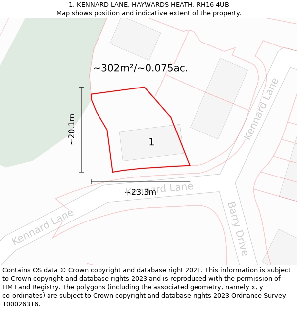 1, KENNARD LANE, HAYWARDS HEATH, RH16 4UB: Plot and title map