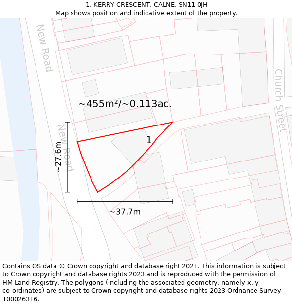 1, KERRY CRESCENT, CALNE, SN11 0JH: Plot and title map