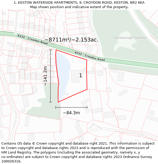 1, KESTON WATERSIDE APARTMENTS, 9, CROYDON ROAD, KESTON, BR2 6EA: Plot and title map